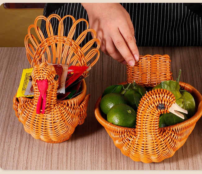 WovenWhimsy™ Rattan Fruit Basket – Cute Animal-Shaped Snack & Vegetable Organizer Tray
