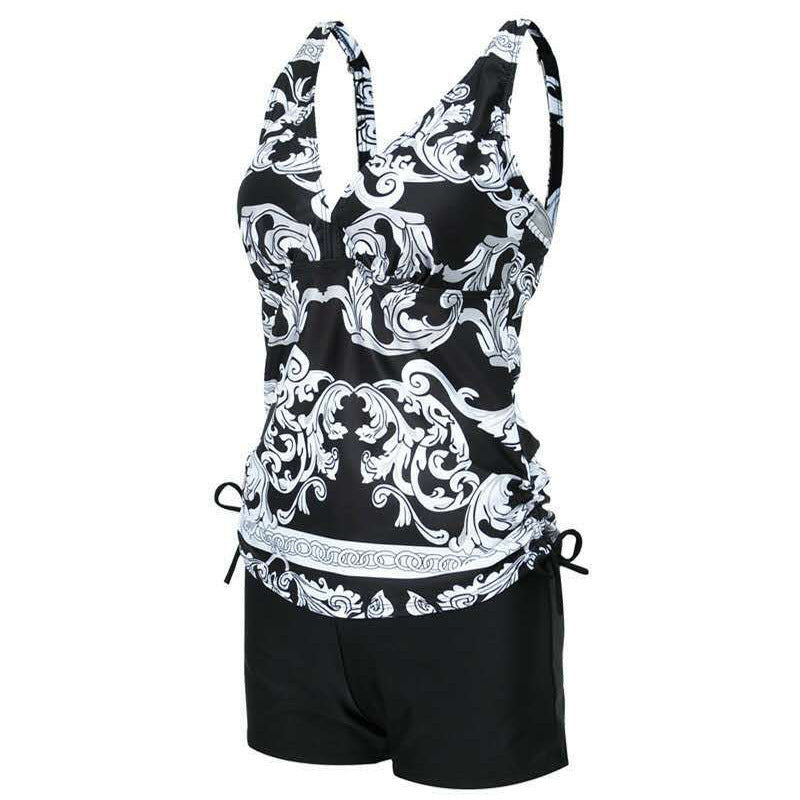 Simple Split Bikini with Digital Floral Print β Black Bottom & White Flower Design