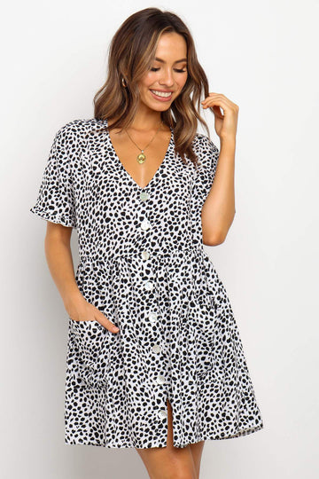 Summer Women’s Mini Dress – Spring Short Sleeve Polka Dot Printed Dress