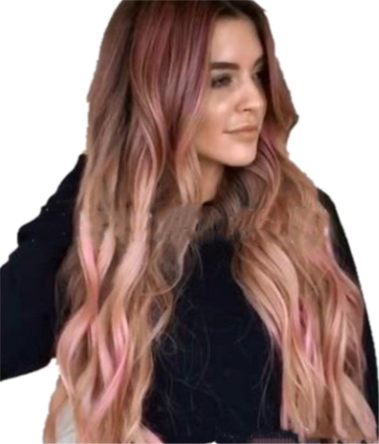Brown Pink Big Wave Long Curly Hair Cross Border  Women's Wigs