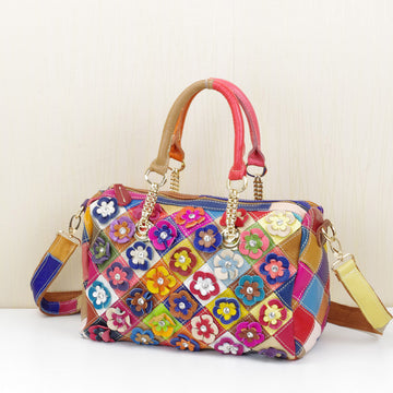 Cowhide Colorful Flower Handbags – Unique Floral Leather Bags