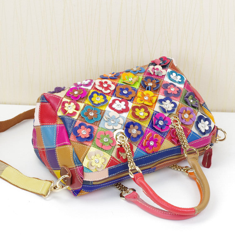 Cowhide Colorful Flower Handbags β Unique Floral Leather Bags