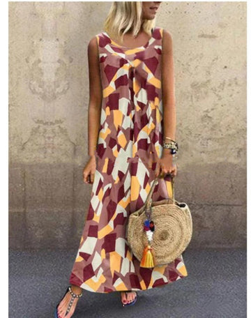 Women's Long Printed Dress – Flowy Maxi Dress with Elegant Patterns