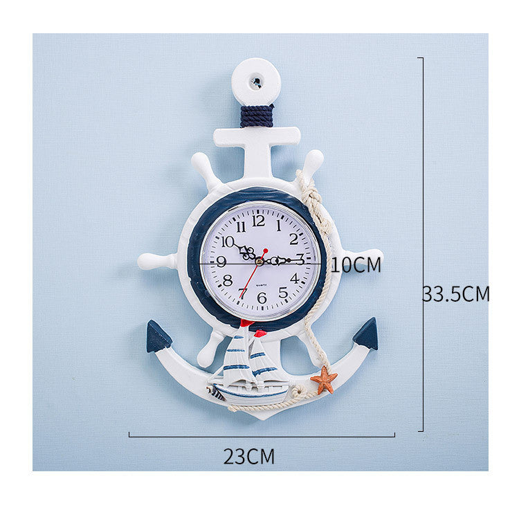 Mediterranean Nautical Wall Clock β Blue & White Ship Rudder Anchor Design