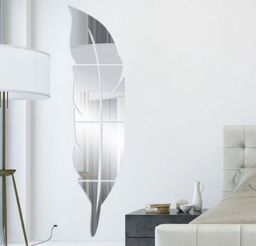 FeatherGlow™ Mirror Wall Sticker – Decorative Feather-Shaped Mirror Decals