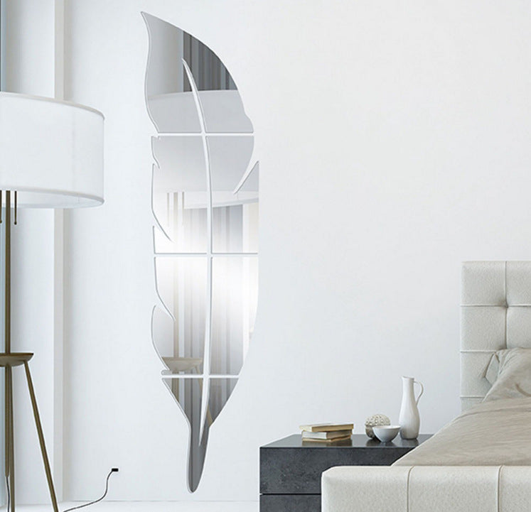 FeatherGlow™ Mirror Wall Sticker – Decorative Feather-Shaped Mirror Decals