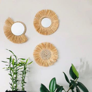 Raffles™ Bohr Raffia Wall Mirror – Handmade Decorative Wall Hanging