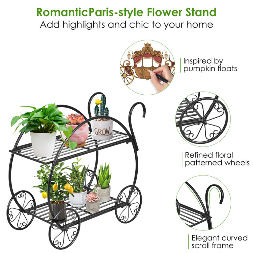Heavy-Duty Metal Flower Cart Plant Stand β Vintage Rolling Plant Display Rack for Indoor & Outdoor Use