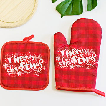 Festive Christmas Oven Mitts – Holiday Kitchen Utensils Print | Heat-Resistant & Non-Slip Grip