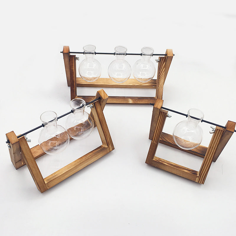 Swing Wooden Stand Hydroponic Glass Vase β Desktop Plant Propagation Station for Home & Office Decor