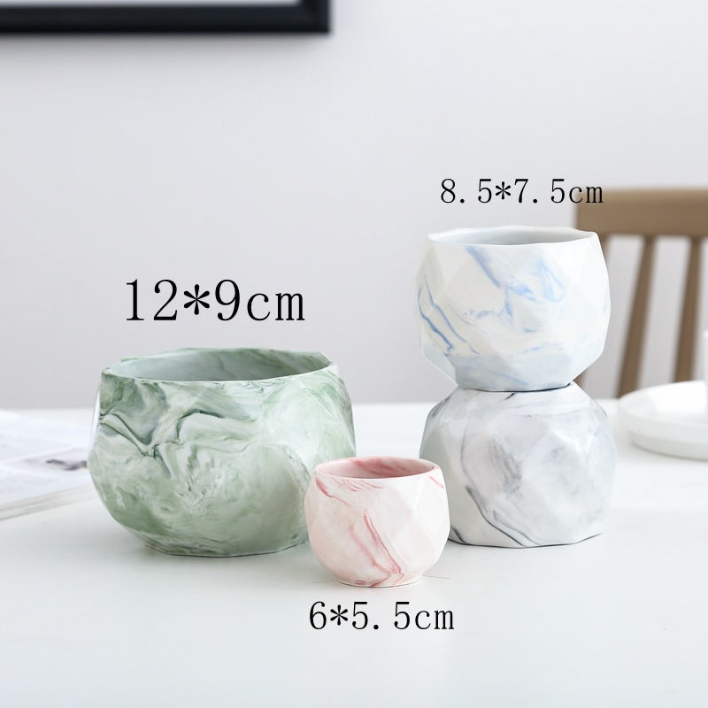 Scandinavian Marbled Ceramic Succulent Planters β Minimalist Indoor Plant Pots for Home & Office Decor