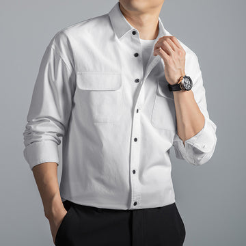Mens Long-sleeve American-style Vintage Loose-fit Casual Work Shirt