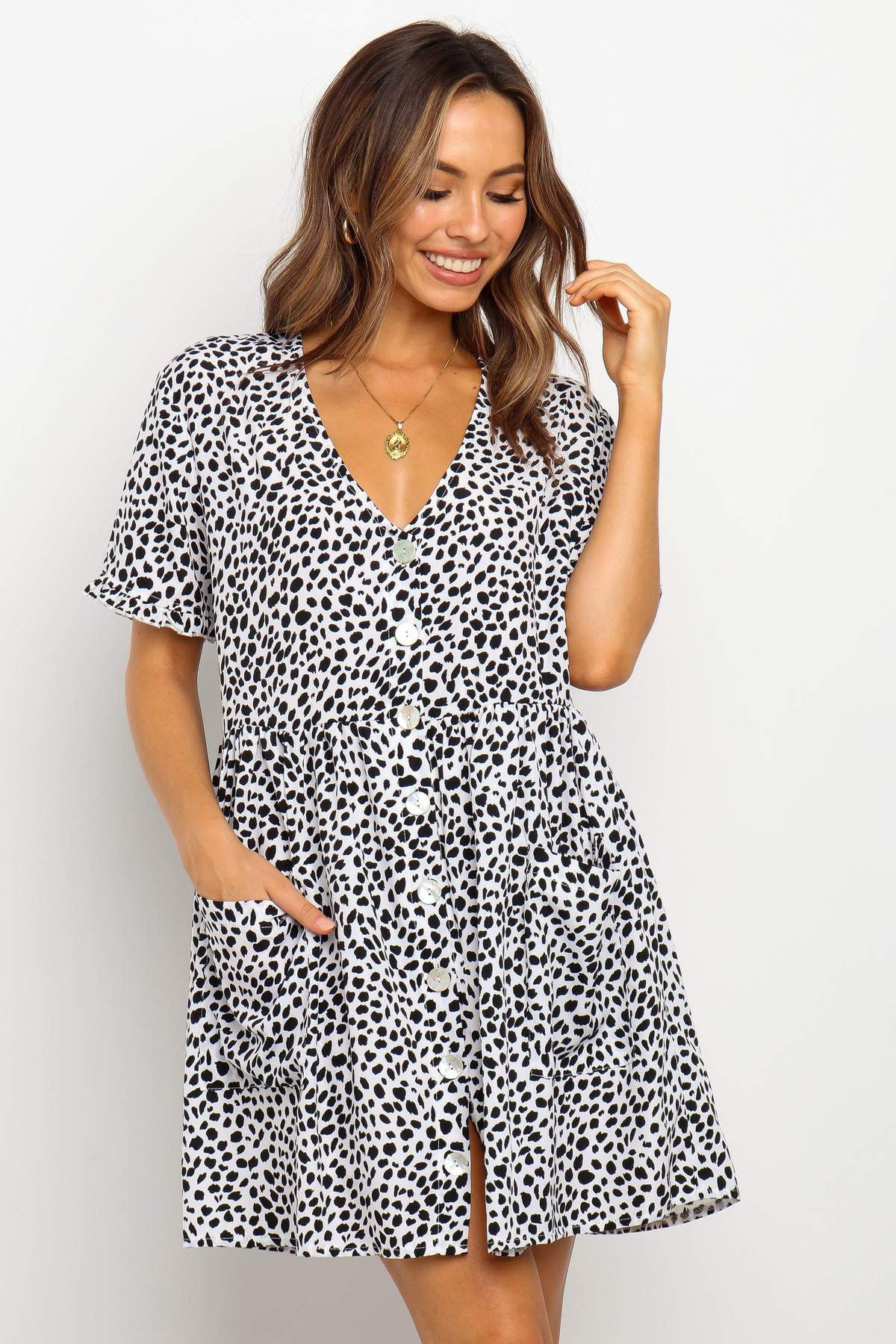 Summer Women’s Mini Dress – Spring Short Sleeve Polka Dot Printed Dress