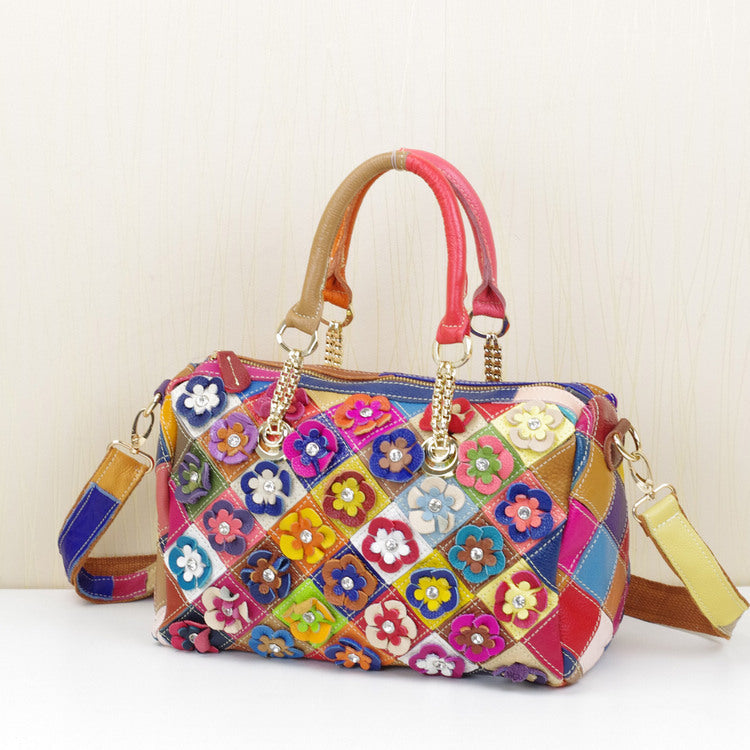 Cowhide Colorful Flower Handbags – Unique Floral Leather Bags