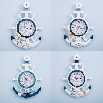 Mediterranean Nautical Wall Clock – Blue & White Ship Rudder Anchor Design
