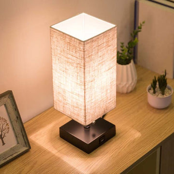 Linen Square Table Lamp – Modern Bedside & Study Desk Light with Soft Ambient Glow