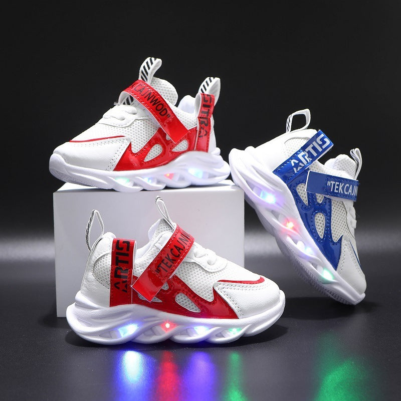 Children's Alphabet Webbing Mesh Breathable Kids Luminous Shoes.