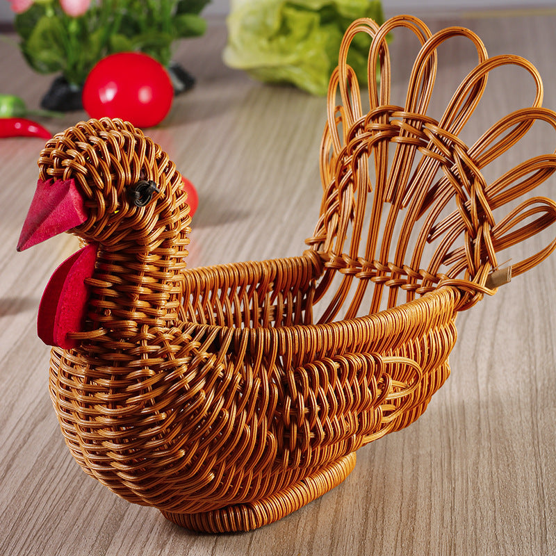 WovenWhimsy™ Rattan Fruit Basket – Cute Animal-Shaped Snack & Vegetable Organizer Tray