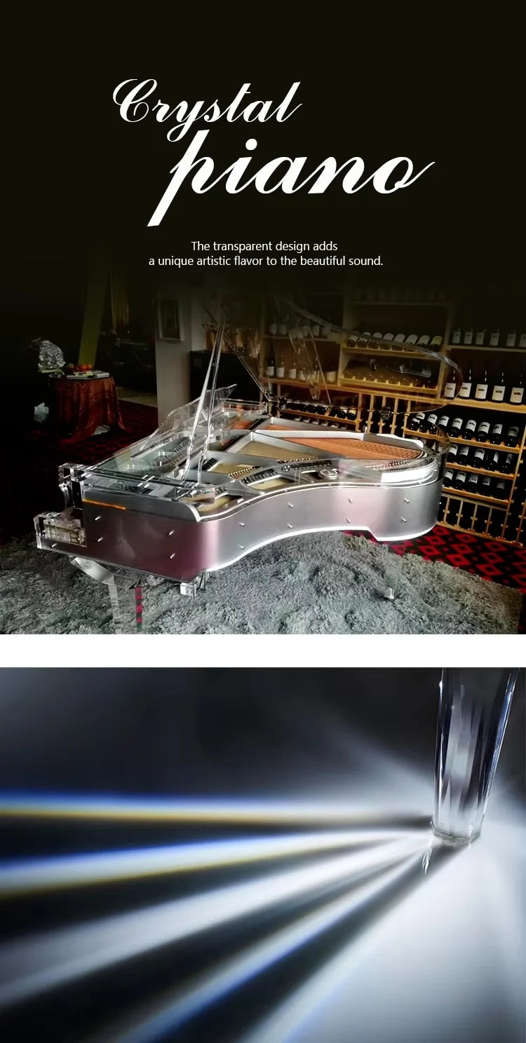 High Quality Luxury Transparent Grand Acrylic Crystal Grand Piano Keyboard Instrument Acoustic Piano Silver or White Color 190cm