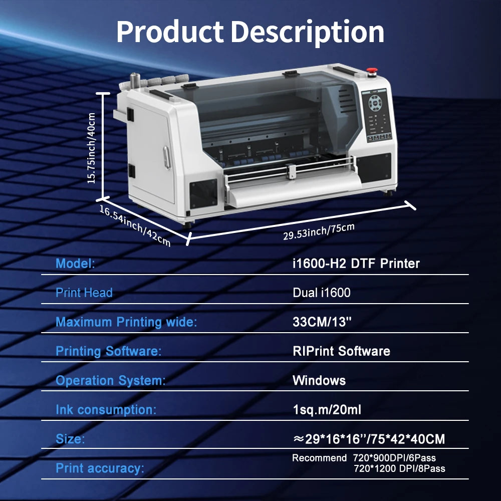 Dual Head A3+ DTF Printer Impresora i1600 DTF Printer for T-shirt Bag Printing Press with Shaker A3+ DTF Direct Transfer Printer