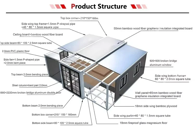 Cheap Prices  Pack 20ft 40ft Casa Detachable Container Home Prefabricated 2 Bedroom for Hotel Prefab Foldable House