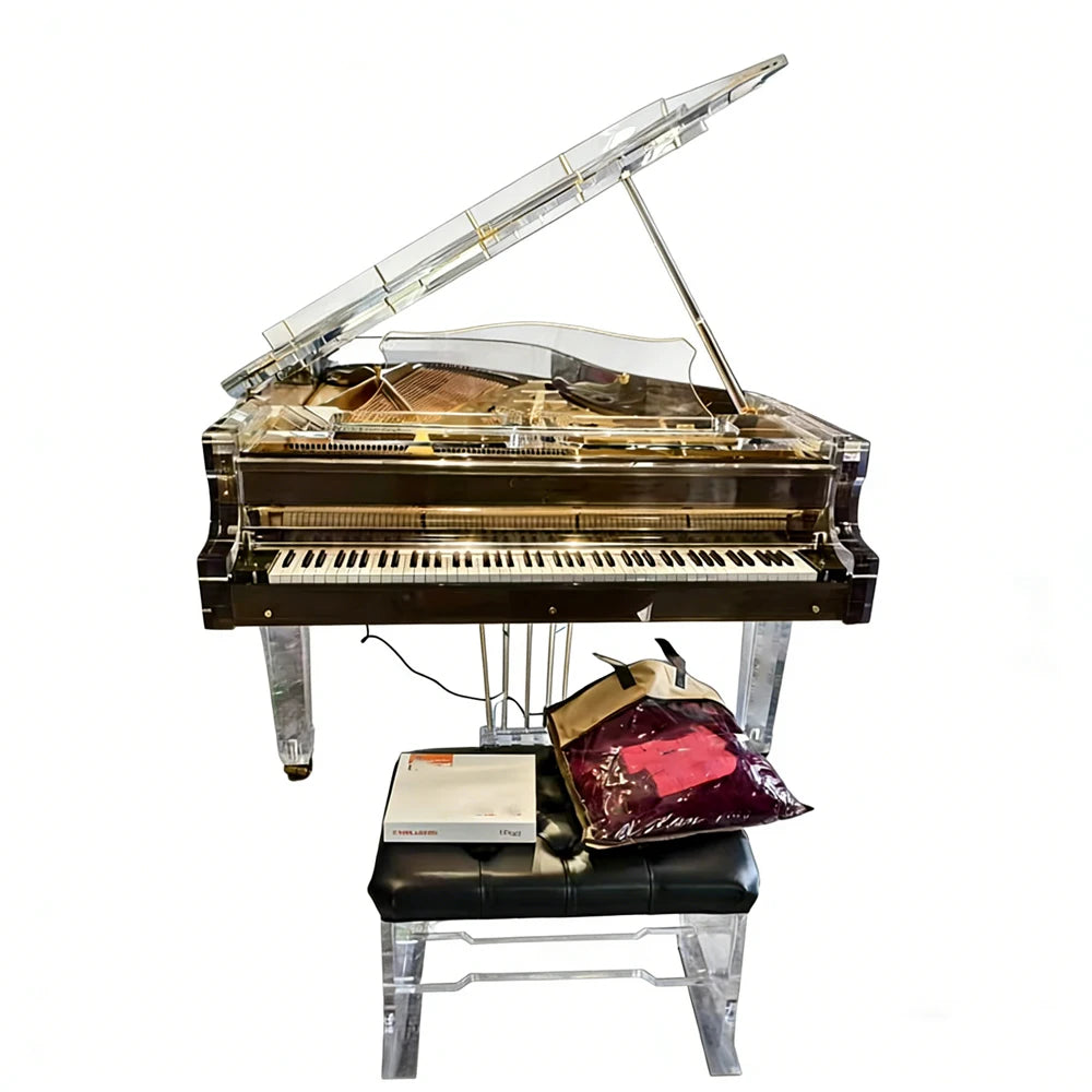 High-End Deep Brown Transparent Crystal Texture Grand Mechanical Piano - for Ballroom & Villa Performance Artistic Instrument