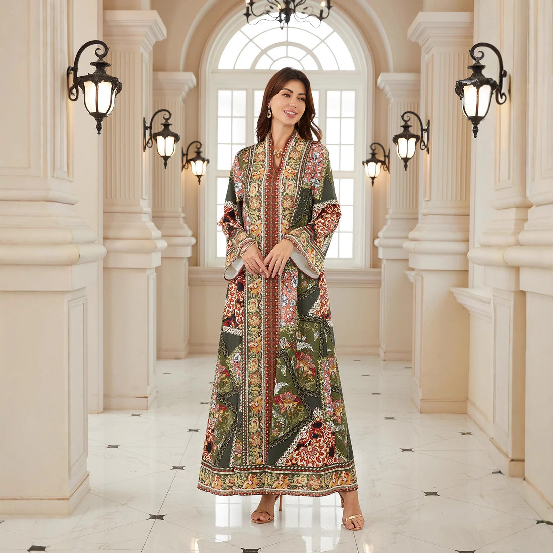 2026 Dubai Custom Luxury Multi Color Muslim Abaya for Women Fabric Floral Paisley Patchwork Pattern Modest Long Dress