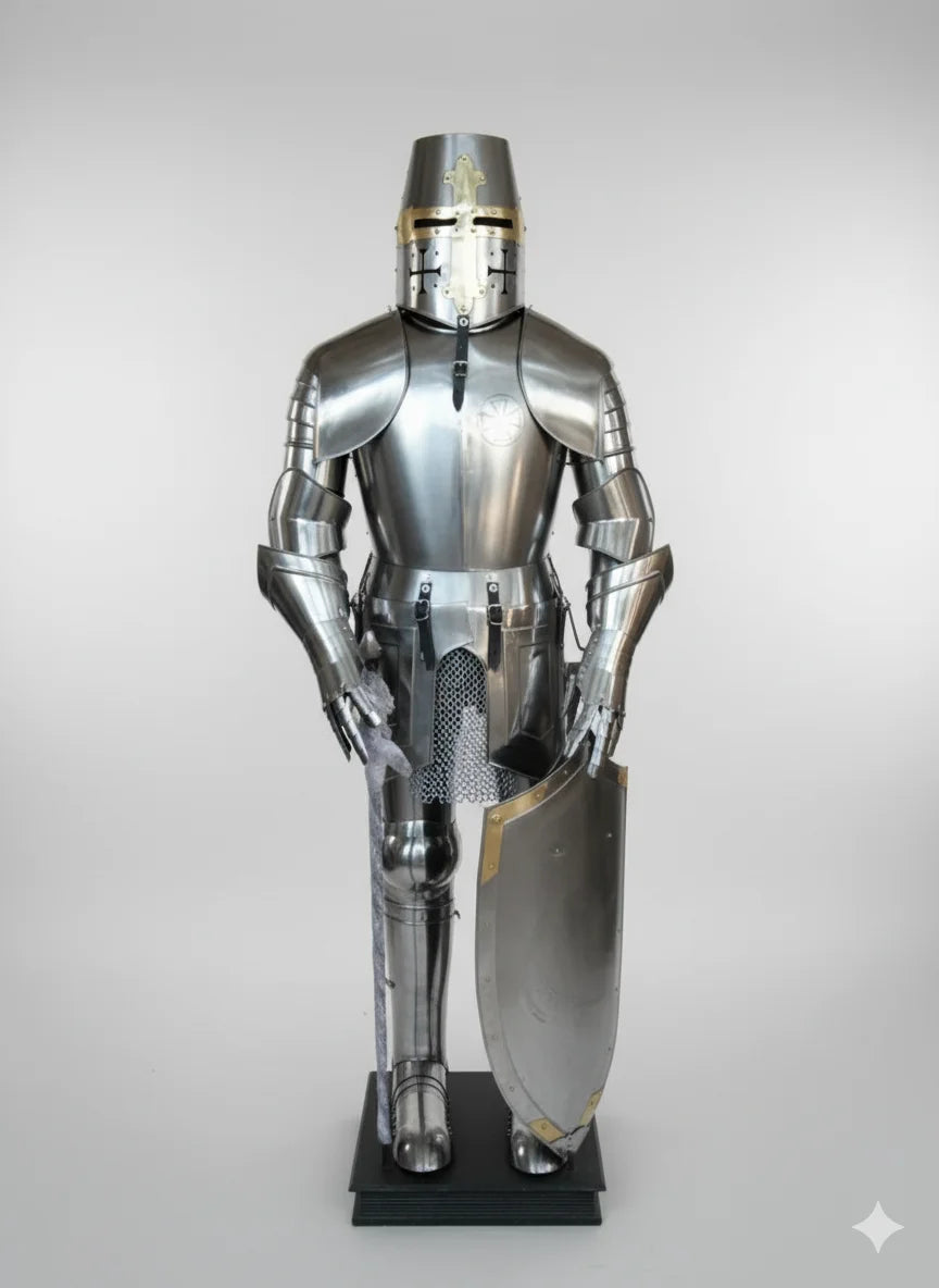 Mild Steel 18 Gauge Full Size 7 Feet Approx Polish Finished Medieval Armour by the WOOD and IRON ENTERPRISES for Home Decoration
