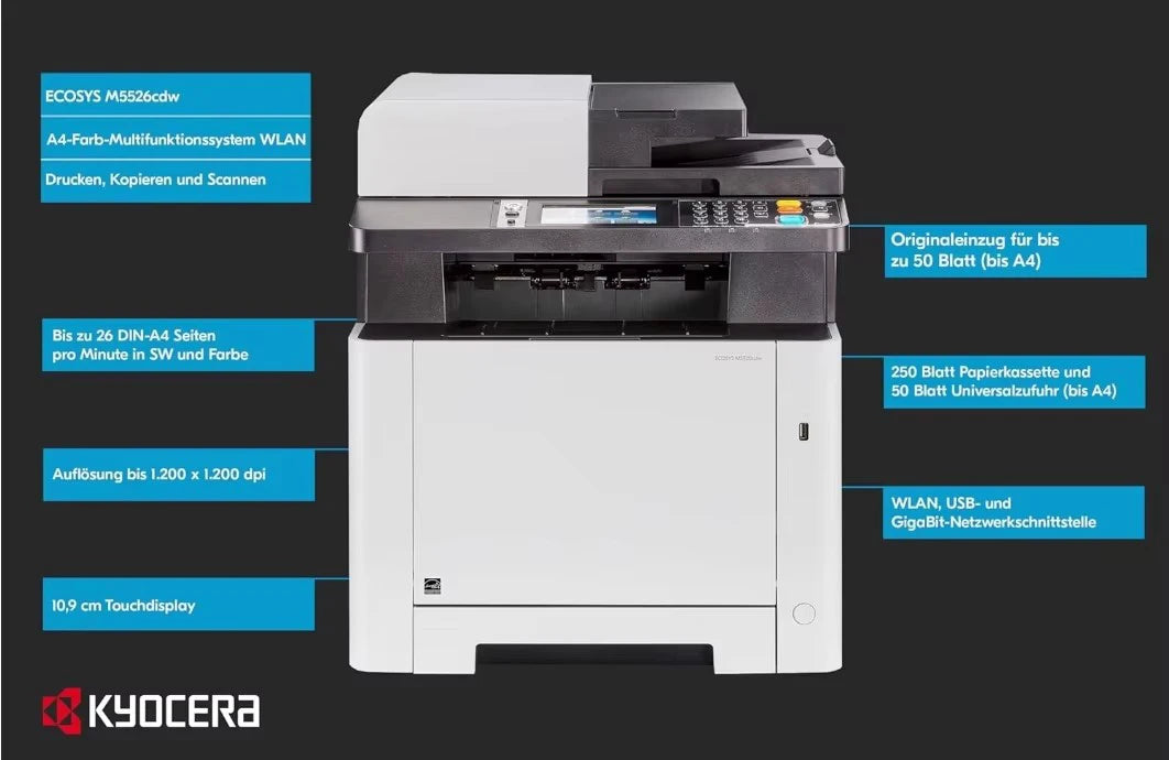 KYOCERA ECOSYS M5526cdw Multifunction Color Laser Printer with Print, Copy, Scan, Fax