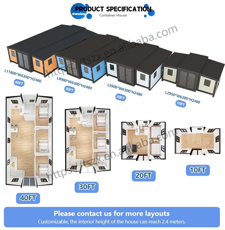 Customize 40ft Hurricane Proof 3 Bedroom Modular House Light Steel Foldable Flat Pack Expandable Prefab Container Houses