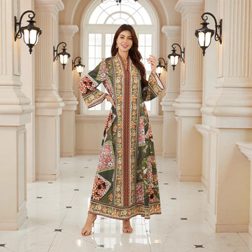 2026 Dubai Custom Luxury Multi Color Muslim Abaya for Women Fabric Floral Paisley Patchwork Pattern Modest Long Dress