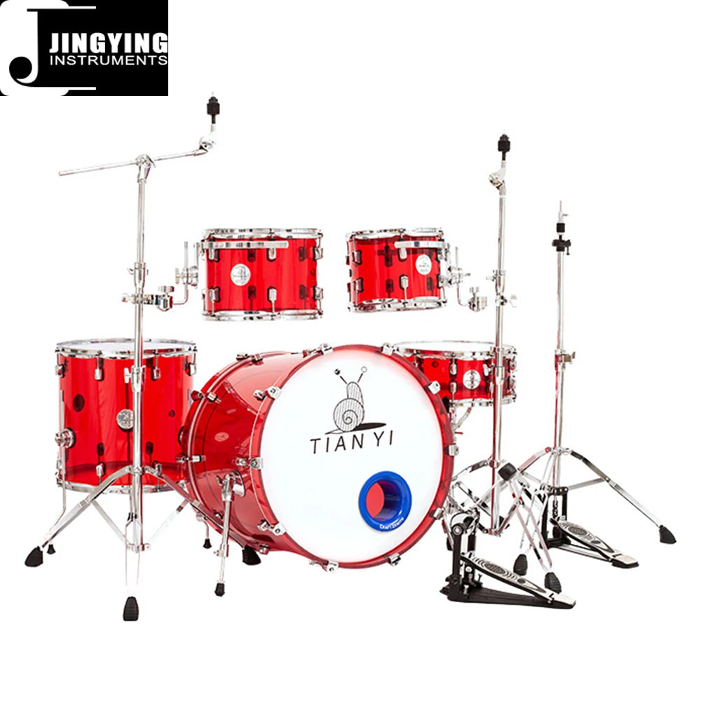 2024 Jingying Music Drum Sets,High Quality Wholesale Fashion Adult Acrylic Transparent Drum Kits Equipped with Subwoofer