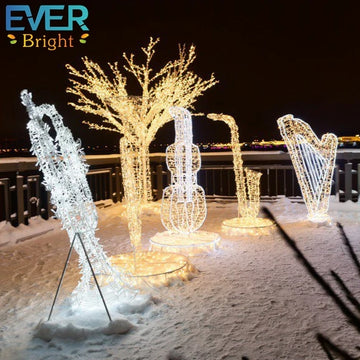 3D Large PVC IP65 LED Musical Notes Sculpture Harp Piano Guitar Horn Pipa Bass Tuba Holiday Christmas Motif Lights Landscape