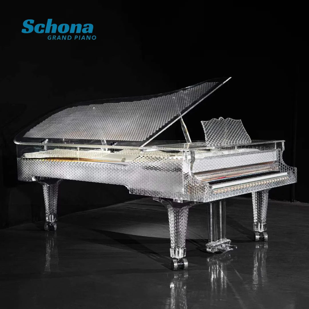 Luxury Hotel Furniture Clear Acrylic Concert Grand Piano LED Lights Mechanical Style Crystal Piano Solid Wood Soundboard