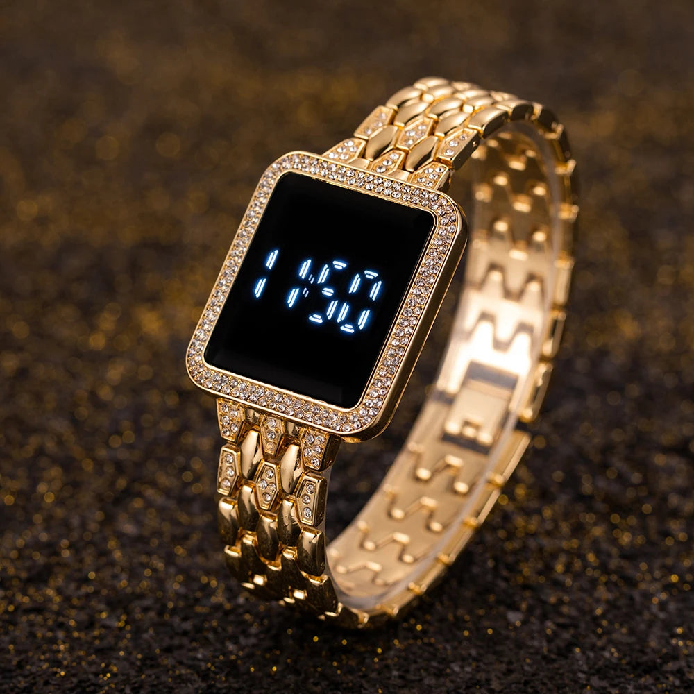 Women's Watches Famous Luxury Brand Women Digital Watch Fashion Rhinestone Stainless Steel Quartz Ladies Wristwatches Wathes