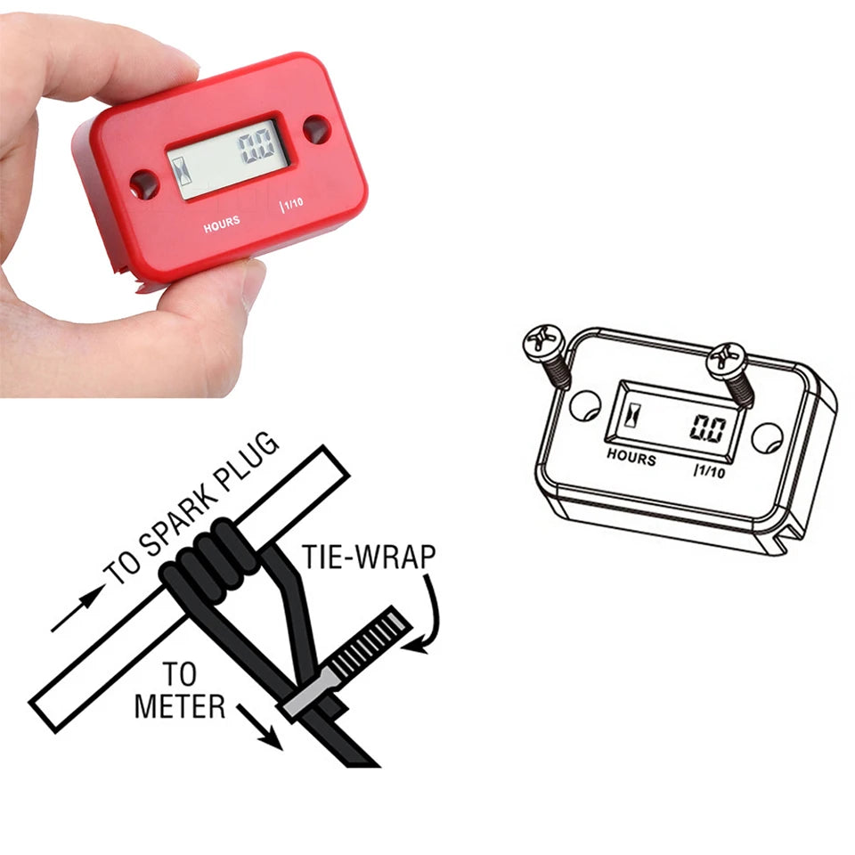 Waterproof LCD Display Digital Hour Meter Inductive timer for Bike Motorcycle ATV Snowmobile Marine Engine Gasoline Engine