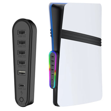 RGB Multi-Port Charging Hub for PS5 Pro/Slim | Fast USB 3.0 & 5-in-1 LED Gaming Dock