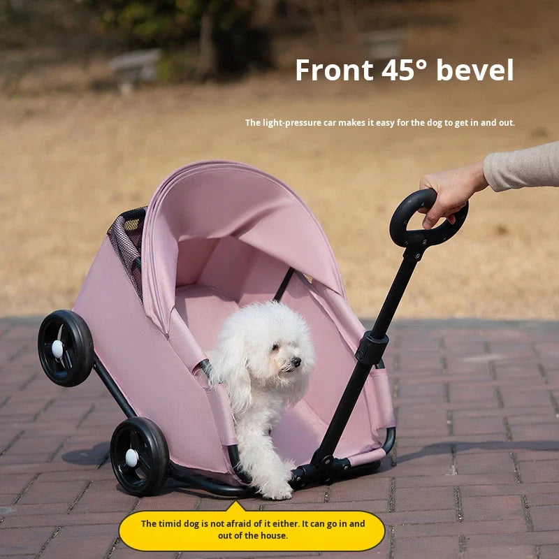 Small Metal Pet Stroller for Dogs and Cats Lightweight Foldable 4-Wheel Outdoor Stroller