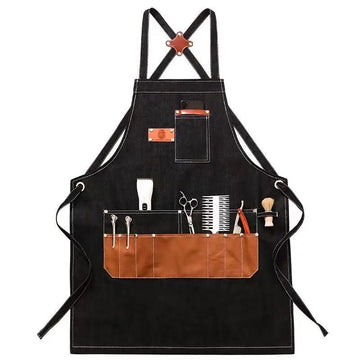 Heavy Duty Coffee Shop Barista Chef Restaurant Men Leather Garden BBQ Grilling Denim Barber Canvas Work Aprons with Tool Pockets