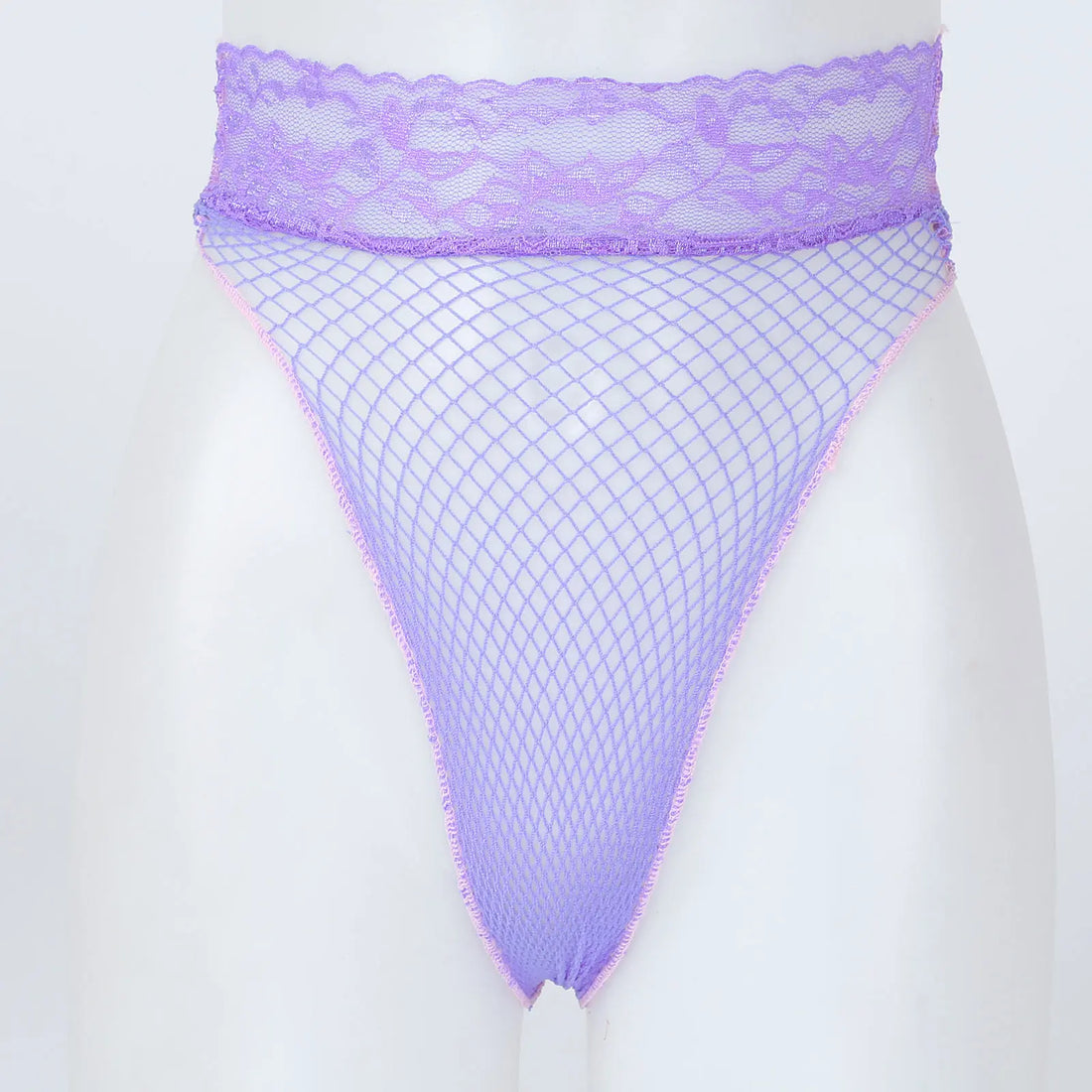 Womens Lingerie Fishnet Mesh Underwear Erotic Sexy See-through Underpants Lace Waistband Briefs Low Waist Hollow Out Panties