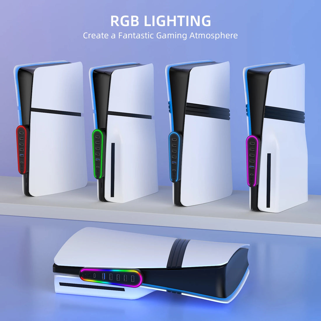 RGB Multi-Port Charging Hub for PS5 Pro/Slim | Fast USB 3.0 & 5-in-1 LED Gaming Dock