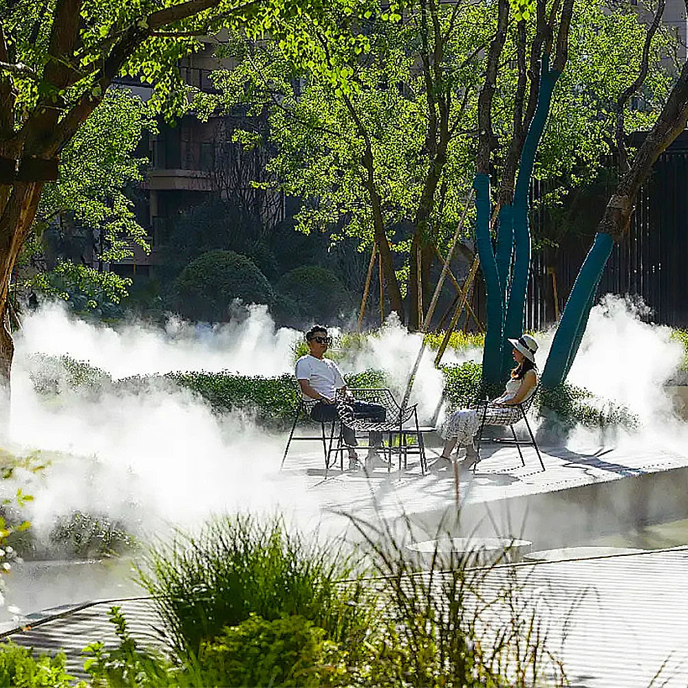 Outdoor Garden Mist Fountain LED Light Cooling Humidifying Dust Removal Water Feature Fountain