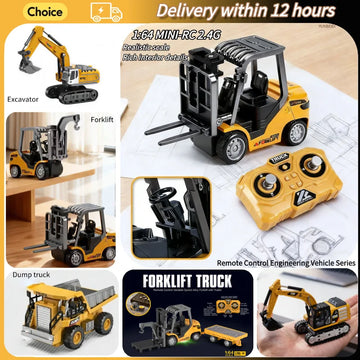 1:64 2.4G RC Mini Alloy Car Forklift with Trailer Excavator Desktop Game Remote Control Engineering Lift Truck Child's Toy Gifts