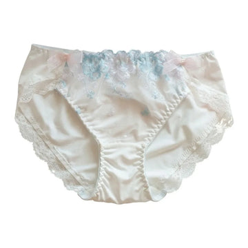 Female Lingerie Mid Waist Lace Floral Briefs Bow Cotton Crotch Lace Embroidered Panties Milk Silk Sweet Women Underwear Girl