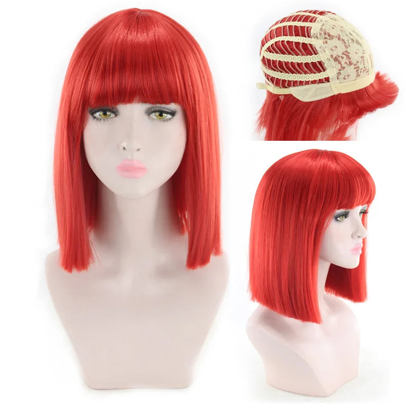 Synthetic Long Straight Wig with Bangs for Women Cosplay Costume Middle Length Colored Hairpiece Party Anime Style