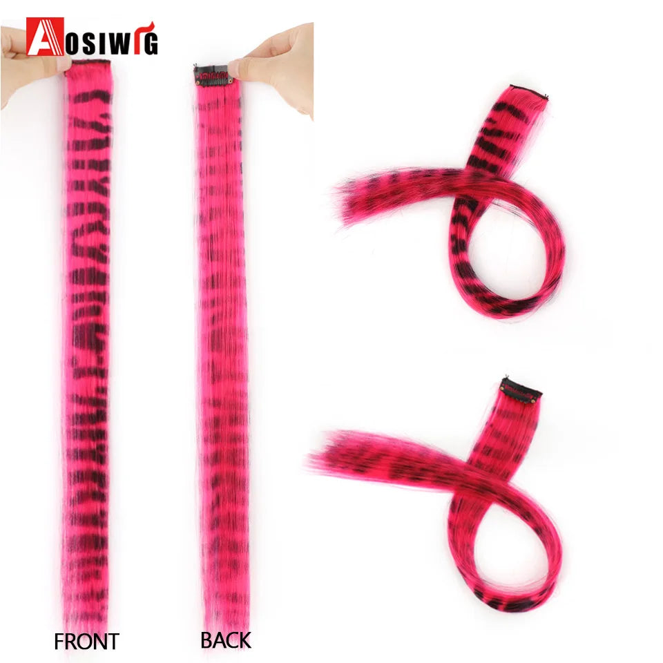 Feather Hair Extensions Colored Synthetic Clip In Hair Feather Colorful False Hair Extension Mixed Color Straight Hair For Women