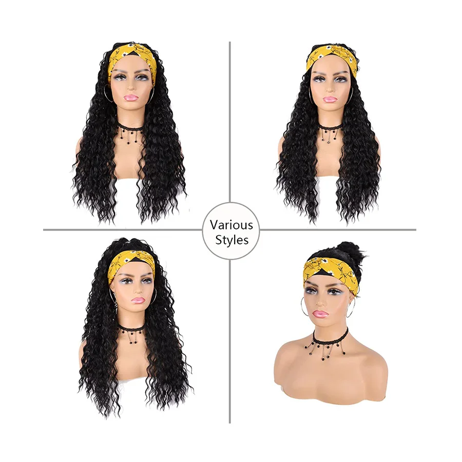 24 Inch Curly Headband Wig Long Curly Synthetic Headband Wigs for Women Glueless None  Deep Wave Wigs Wet and Wavy Headband