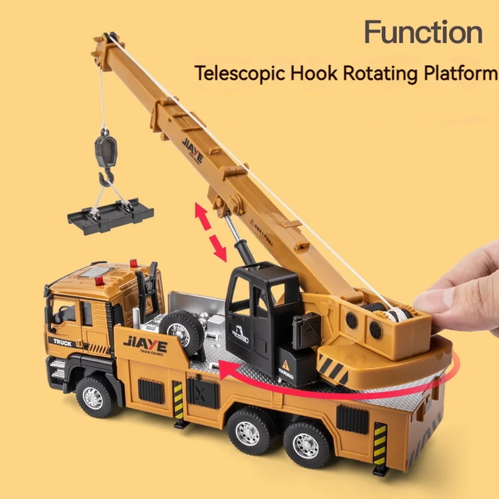 DUFFDUN 1:50 Diecast Alloy Crane Truck Model — Sound & Light, Pull-Back Function