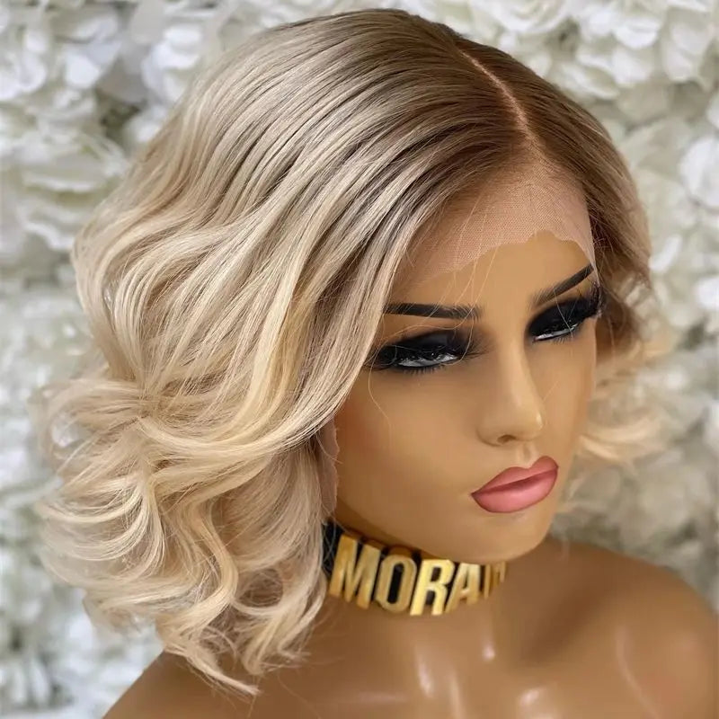 Women’s Wig Short Wave Bob Blonde Wigs Synthetic HD Lace Front Wigs Highlight Glueless Ready To Wear for Daily Party Cospaly Use