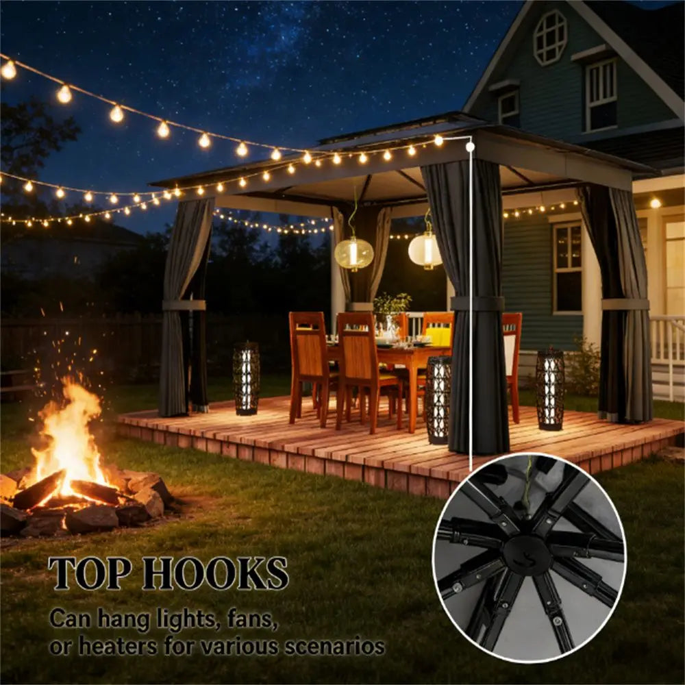 Dark Gray Soft Top Outdoor Terrace Pavilion with Sunshade and Curtains Pergola Gazebo & Pavilion Product Category